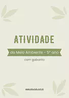 Atividade meio ambiente 5 ano com gabarito Atividade meio ambiente 5 ano com gabarito para 5º Ano de Ciências, Meio Ambiente - Material educacional