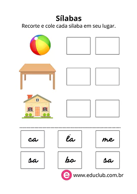 Recorte e cole as sílabas para 3º Ano, 2º Ano, 1º Ano de Língua Portuguesa, Sílabas - Material educacional