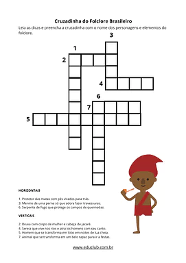 Cruzadinha do Folclore Brasileiro para 5º Ano, 4º Ano, 3º Ano, 2º Ano, 1º Ano de Datas Comemorativas, Recursos Educativos,...