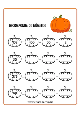Decomponha os números para 3º Ano, 2º Ano de Datas Comemorativas, Números, Matemática, Halloween - Material educacional