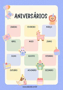 Painel de aniversariantes do mês para imprimir