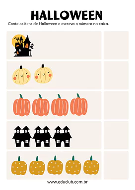 Conte e escreva os números Halloween para Pré-Escola de Datas Comemorativas, Números, Matemática, Halloween - Material edu...