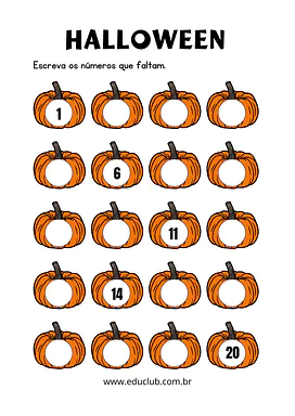 Contar do 1 ao 20 as abóboras do Halloween para 2º Ano, 1º Ano de Datas Comemorativas, Números, Matemática, Halloween - Ma...