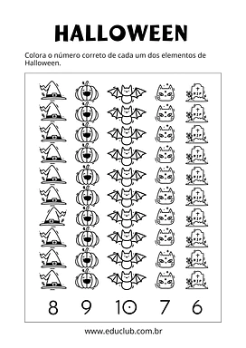 Conte e pinte do Halloween para 1º Ano de Datas Comemorativas, Números, Matemática, Halloween - Material educacional
