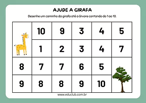 Atividade com números de 1 a 10 para educação infantil