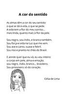 A cor do sentido, de Célia de Lima A cor do sentido, de Célia de Lima para 5º Ano, 4º Ano, 3º Ano, 2º Ano, 1º Ano de Datas Comemorativas, Biblioteca, Poema i...