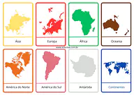 Cartões de três partes dos continentes para Creche, Pré-Escola de Geografia, Material Montessori, Continentes - Material e...