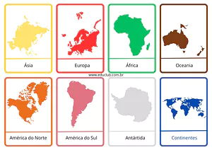 Cartões de três partes dos continentes