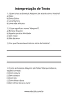 Texto sobre Abayomi com interpretação para 5º Ano, 4º Ano, 3º Ano de Datas Comemorativas, Língua Portuguesa, Interpretação...
