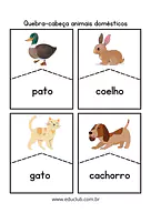 Quebra-cabeça animais domésticos para Creche, Pré-Escola de Ciências, Seres Vivos - Material educacional